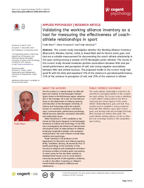 (PDF) Validating the working alliance inventory as a tool for measuring ...