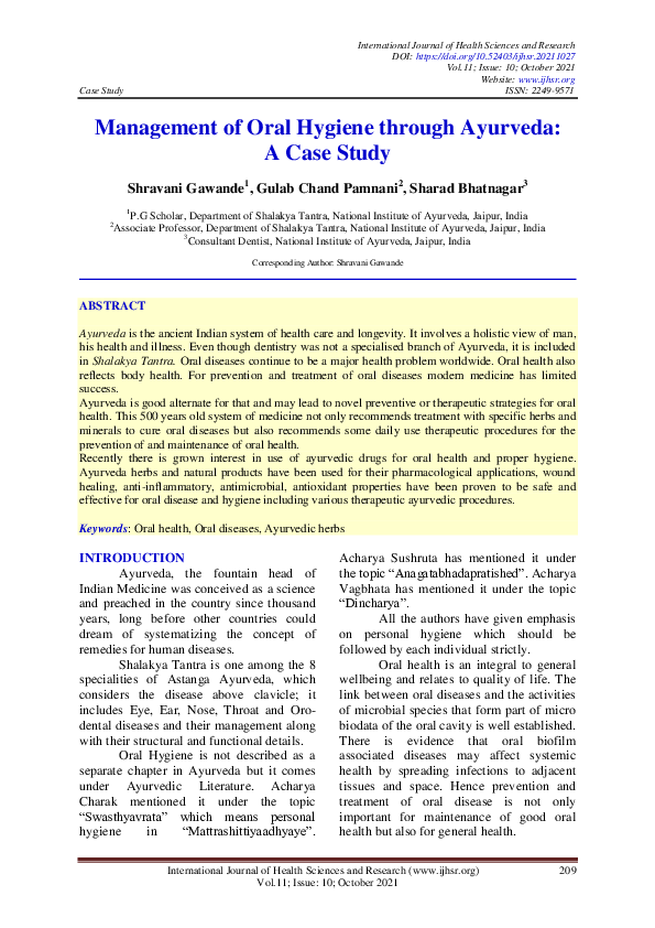 (PDF) Management of Oral Hygiene through Ayurveda A Case Study