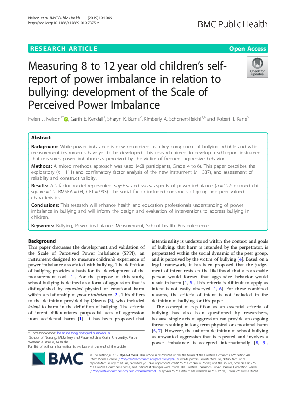 (PDF) Measuring 8 to 12 year old children’s self-report of power ...
