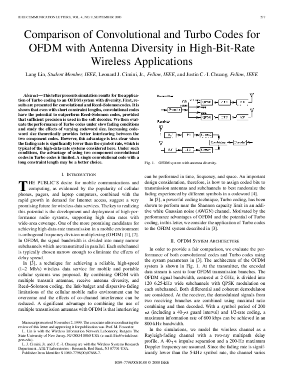 (PDF) Comparison of convolutional and turbo codes for OFDM with antenna ...