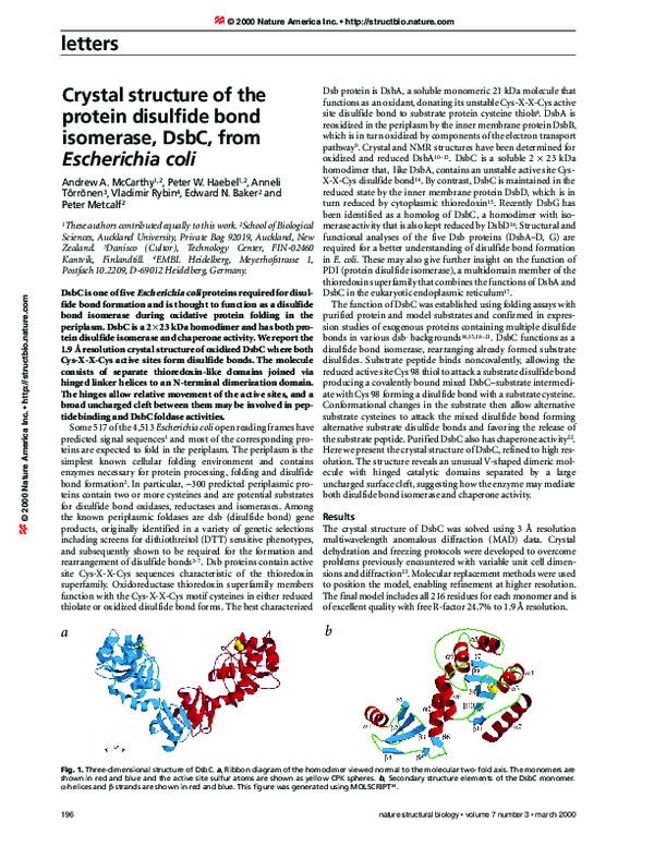 (PDF) Crystal structure of the protein disulfide bond isomerase, DsbC ...