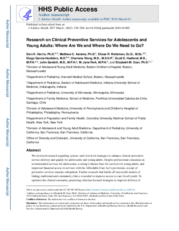 (PDF) Research on Clinical Preventive Services for Adolescents and ...