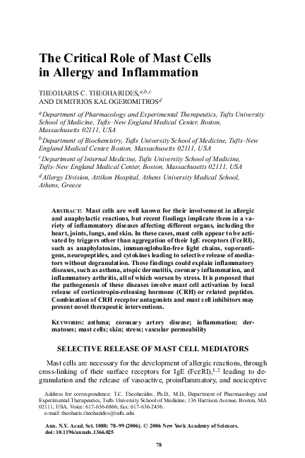 (PDF) The Critical Role of Mast Cells in Allergy and Inflammation