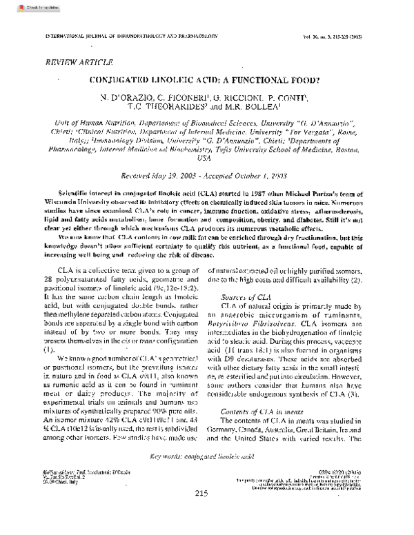 (PDF) Conjugated linoleic acid a functional food? Theoharis