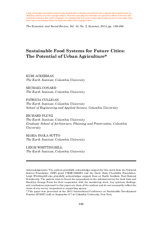 (PDF) Sustainable Food Systems for Future Cities The Potential of