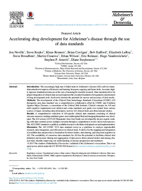 (PDF) Accelerating drug development for Alzheimer's disease through the ...