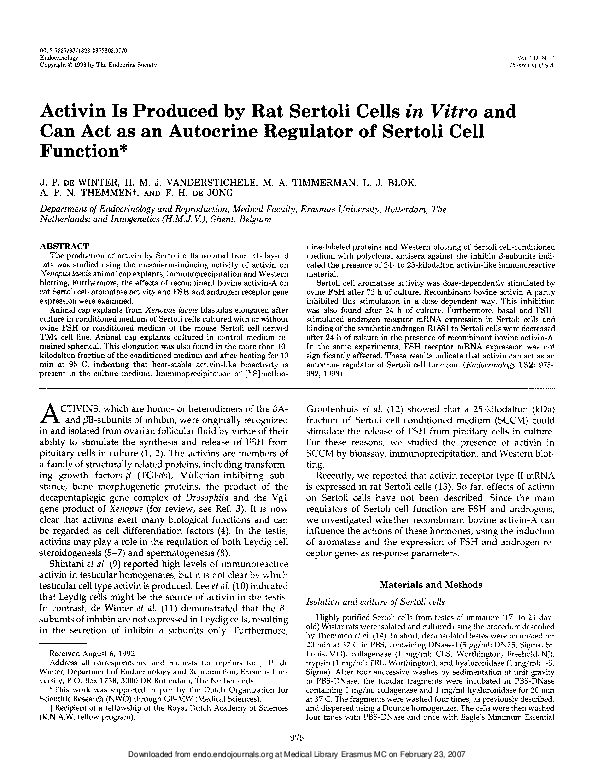 (PDF) Activin is produced by rat Sertoli cells in vitro and can act as ...