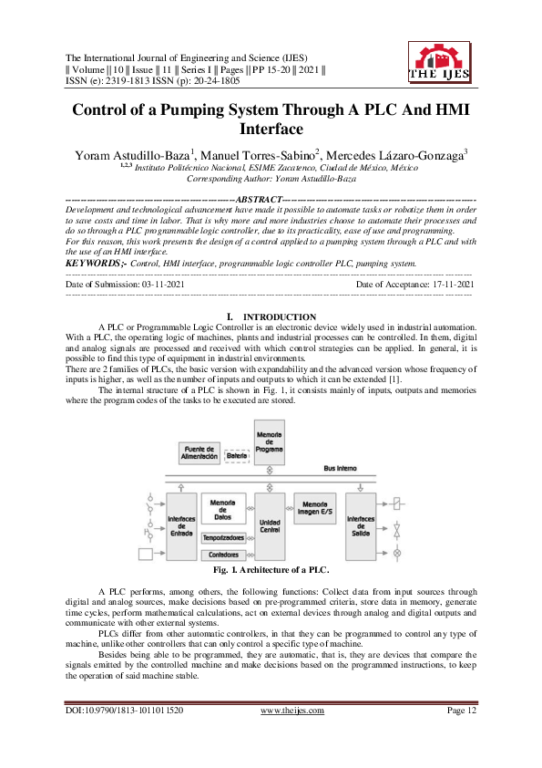 (PDF) Control of a Pumping System Through A PLC And HMI Interface