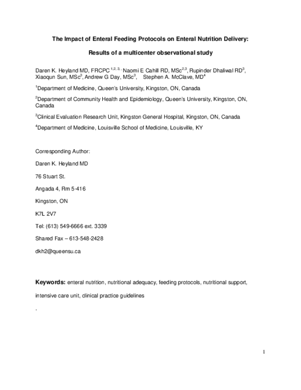 (PDF) Impact of Enteral Feeding Protocols on Enteral Nutrition Delivery