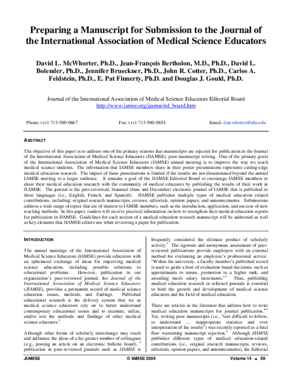 (PDF) Preparing A Manuscript for Submission to the Journal of the