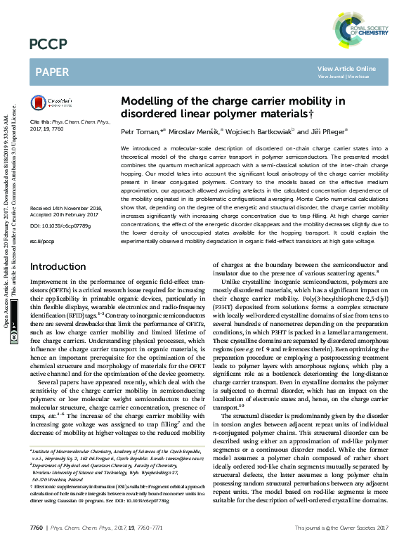 (PDF) Modelling of the charge carrier mobility in disordered linear ...