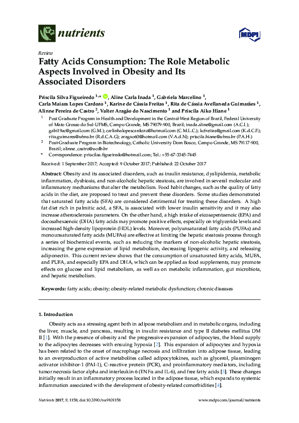 (PDF) Fatty Acids Consumption: The Role Metabolic Aspects Involved in ...