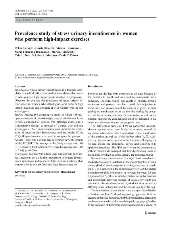 (PDF) Prevalence study of stress urinary incontinence in women who ...