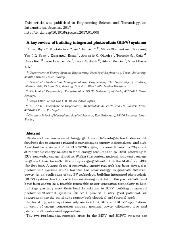 (PDF) A key review of building integrated photovoltaic (BIPV) systems