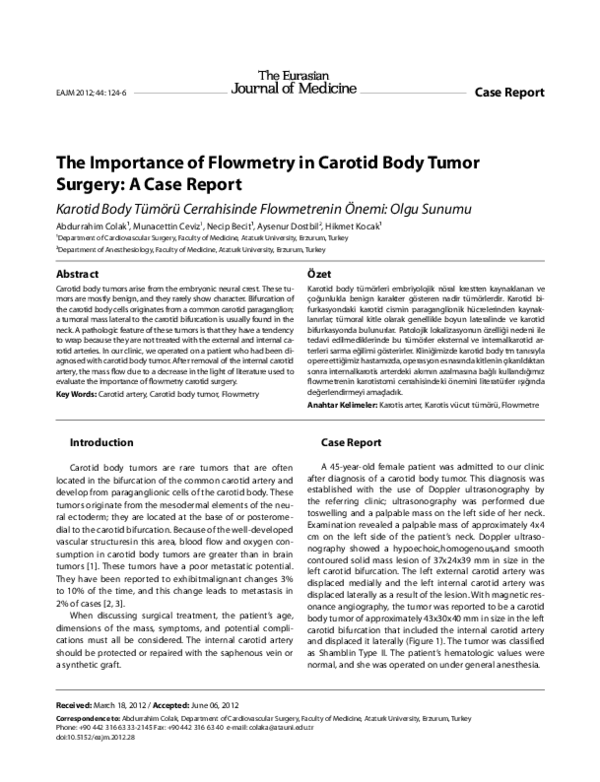 (PDF) The Importance of Flowmetry in Carotid Body Tumor Surgery: A Case ...