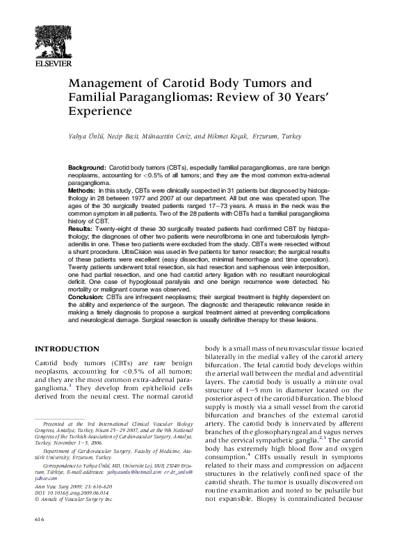 (PDF) Management of Carotid Body Tumors and Familial Paragangliomas ...