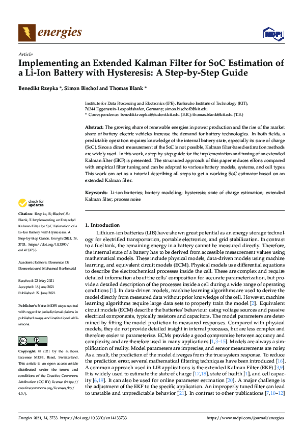 (PDF) Implementing an Extended Kalman Filter for SoC Estimation of a Li ...