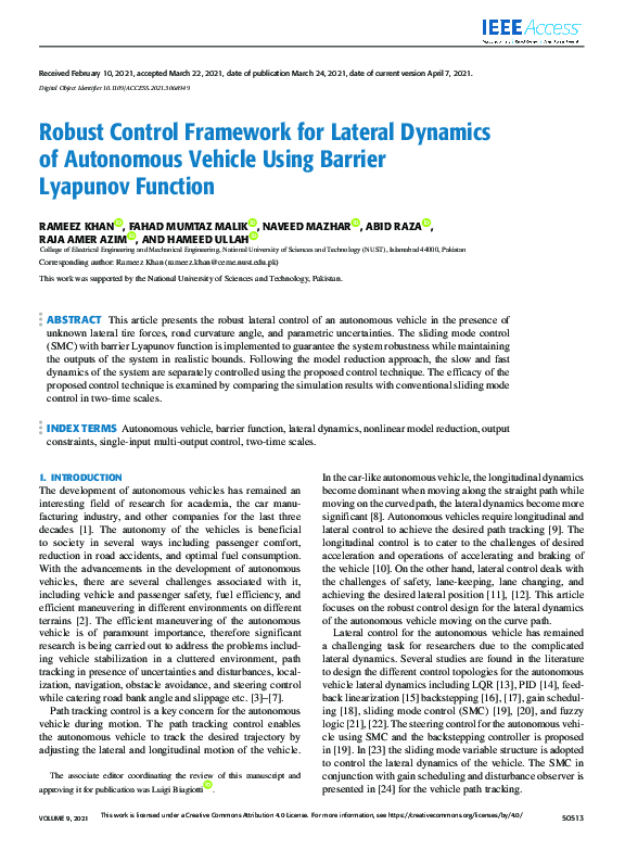 (PDF) Robust Control Framework for Lateral Dynamics of Autonomous ...