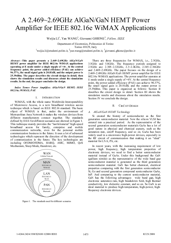 (PDF) A 2.469-2.69GHz AlGaN/GaN HEMT power amplifier for IEEE 802.16e ...