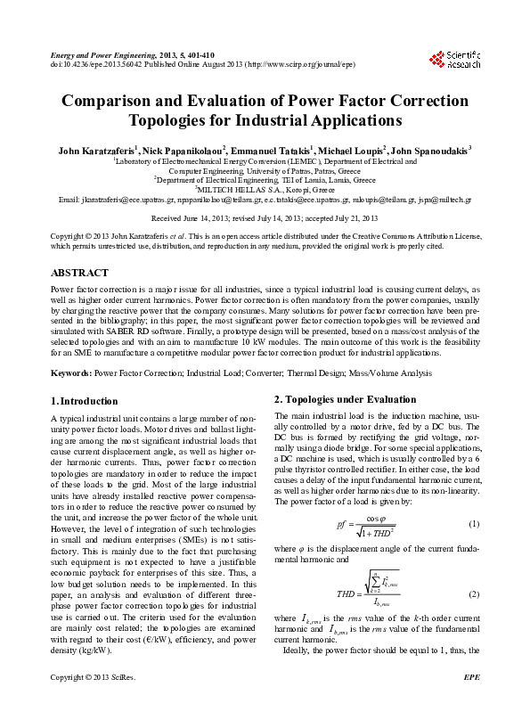 (PDF) Comparison and Evaluation of Power Factor Correction Topologies