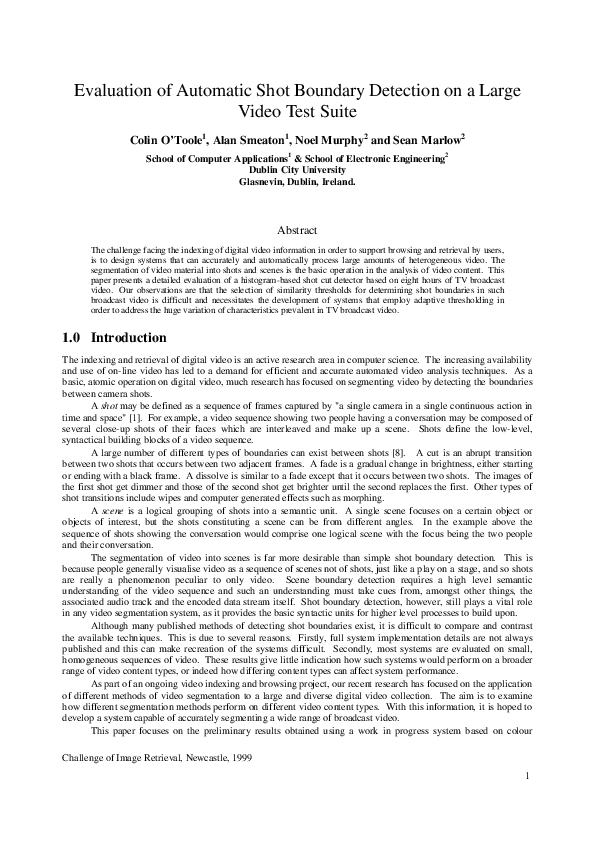 (PDF) Evaluation of automatic shot boundary detection on a large video ...