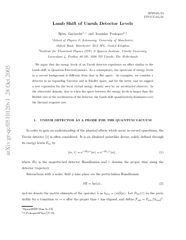 (PDF) Lamb shift of Unruh detector levels