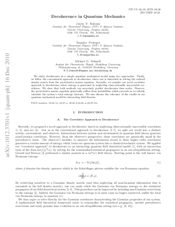 (PDF) Decoherence in quantum mechanics