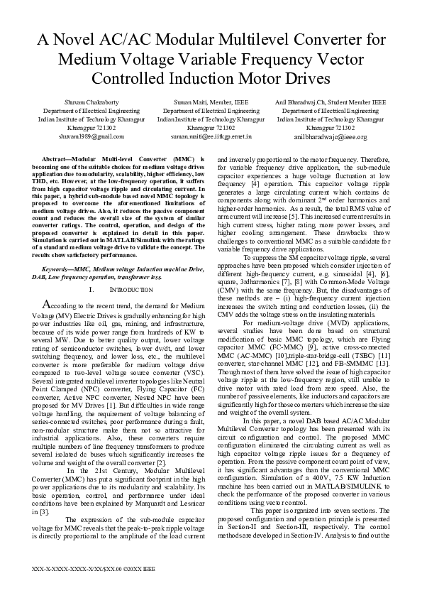 (PDF) A Novel AC/AC Modular Multilevel Converter for Medium Voltage ...