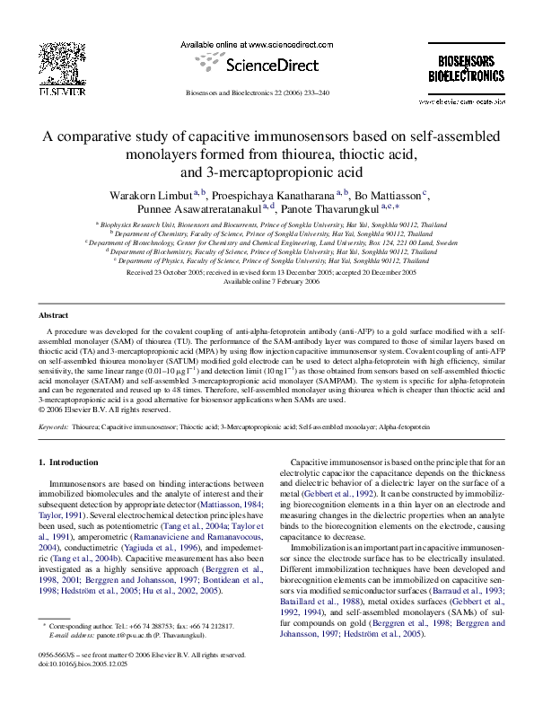 (PDF) A comparative study of capacitive immunosensors based on self ...