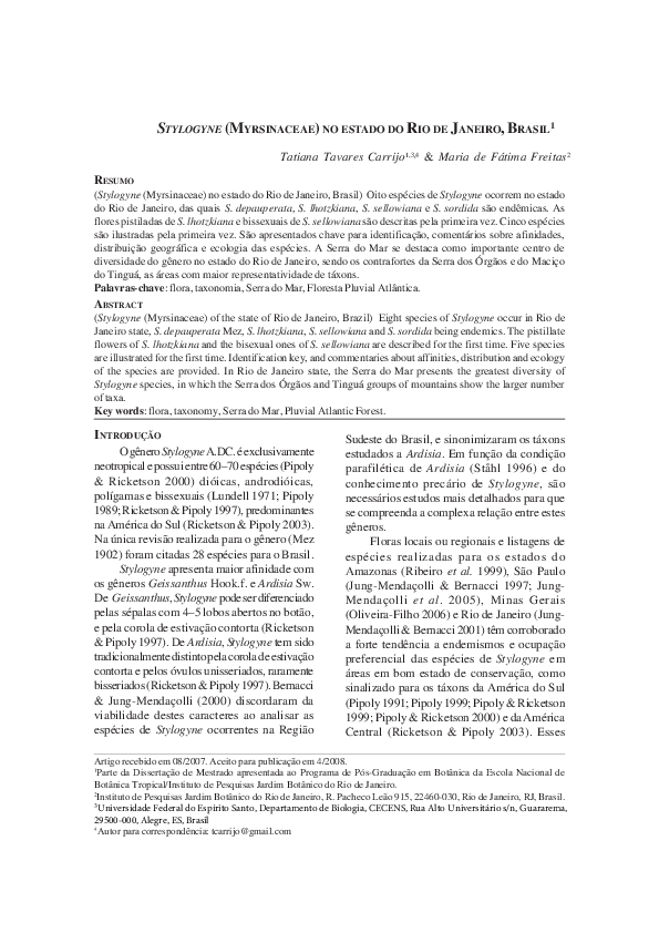 (PDF) Stylogyne (Myrsinaceae) no estado do Rio de Janeiro, Brasil