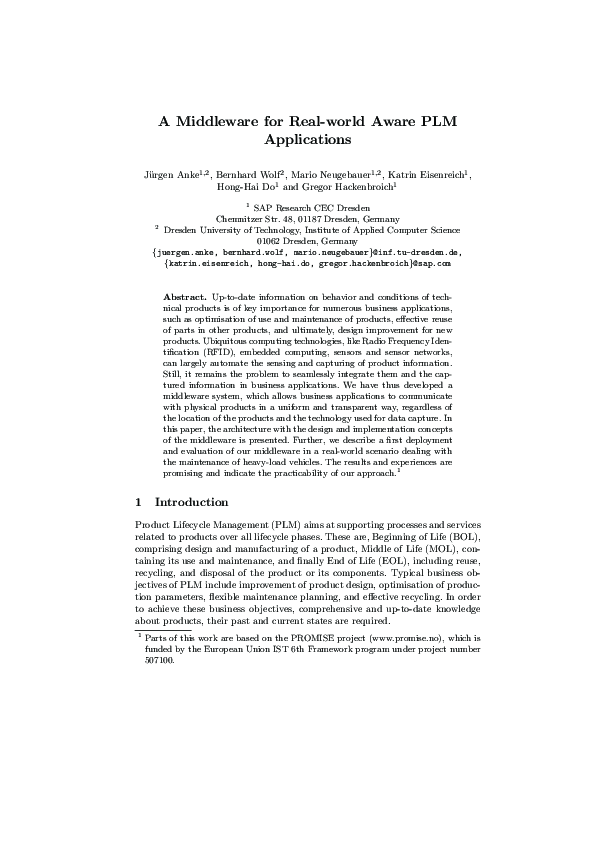 (PDF) A Middleware for Real-world Aware PLM Applications | Mario ...