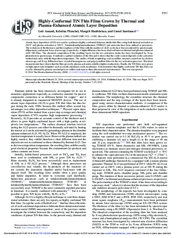 (PDF) Highly-Conformal TiN Thin Films Grown by Thermal and Plasma ...