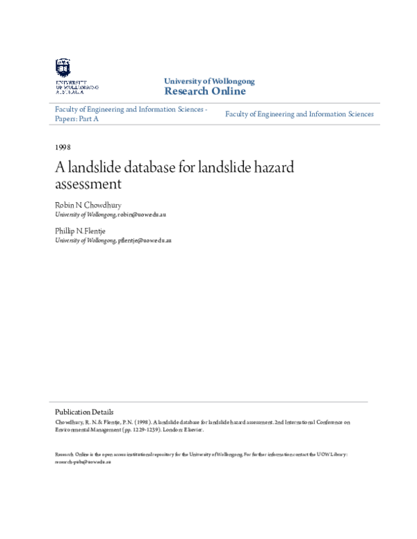 (PDF) A landslide database for landslide hazard assessment