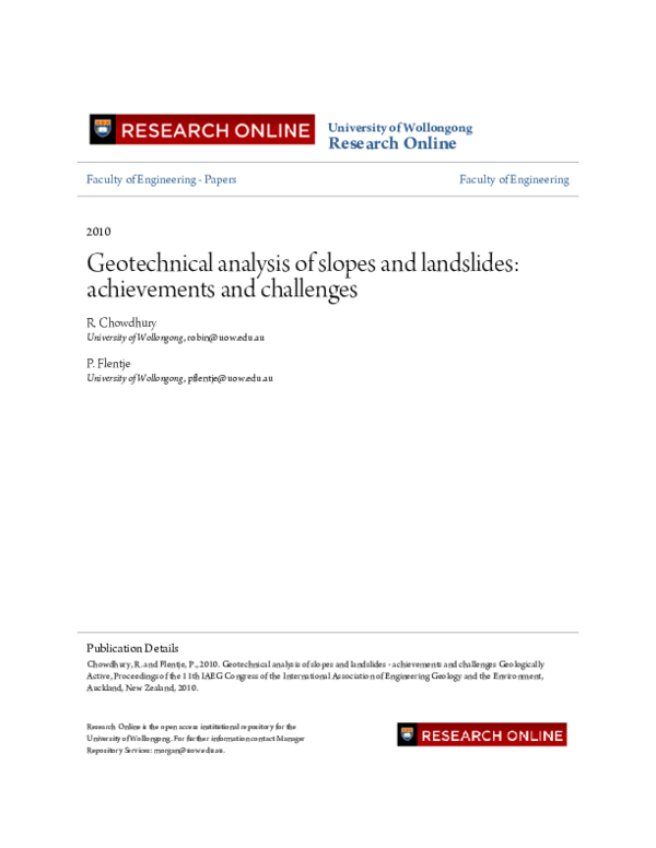 (PDF) Geotechnical analysis of slopes and landslides: achievements and ...