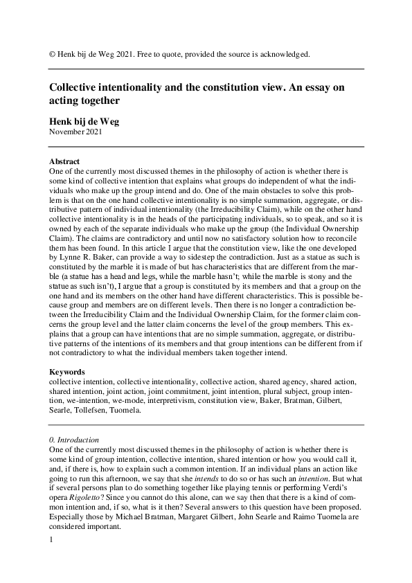 (PDF) Collective intentionality and the constitution view. An essay on ...