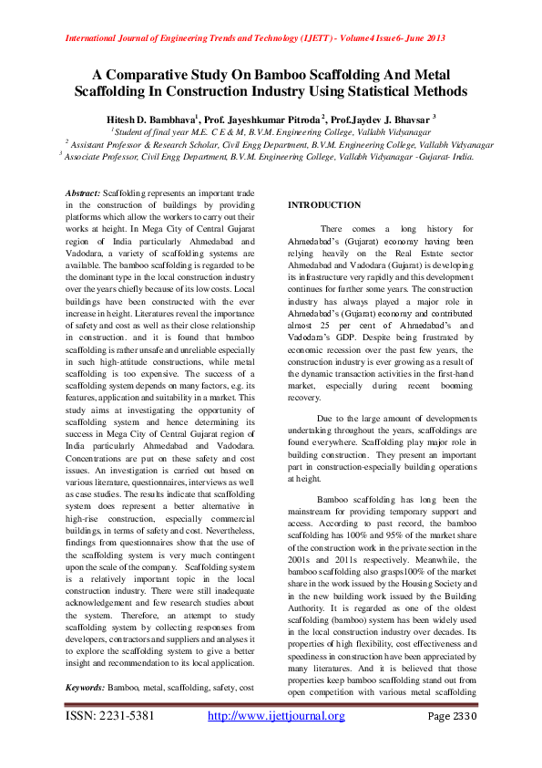 (PDF) A Comparative Study On Bamboo Scaffolding And Metal Scaffolding ...
