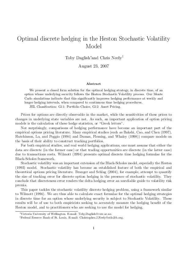 (PDF) Optimal discrete hedging in the Heston Stochastic Volatility Model