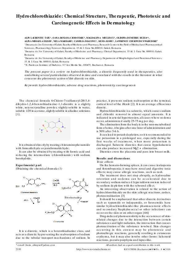 (PDF) Hydrochlorothiazide: Chemical Structure, Therapeutic, Phototoxic ...