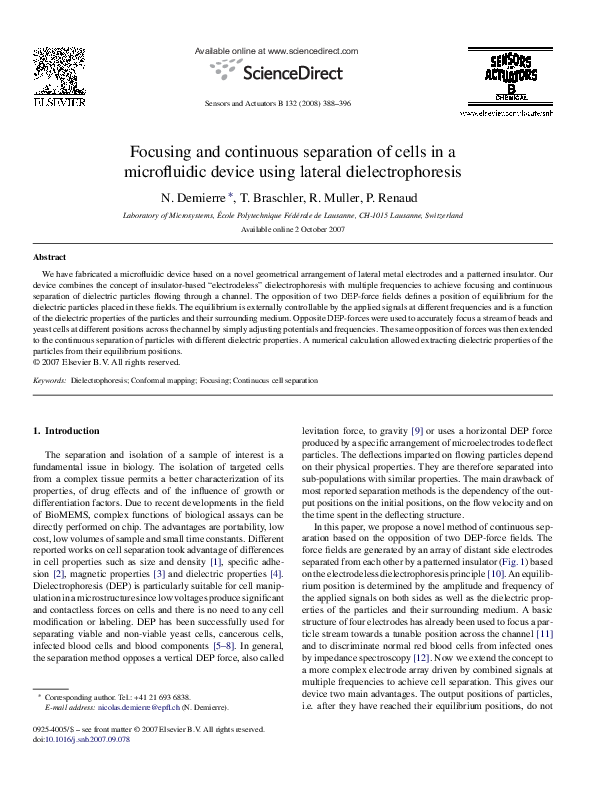(PDF) Focusing and continuous separation of cells in a microfluidic ...