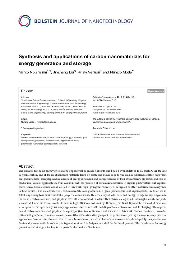 (PDF) Synthesis and applications of carbon nanomaterials for energy ...