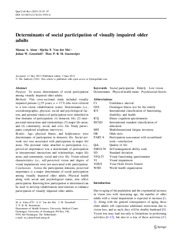 (PDF) Determinants of social participation of visually impaired older ...