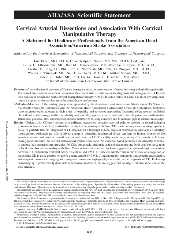 (PDF) Cervical arterial dissections and association with cervical