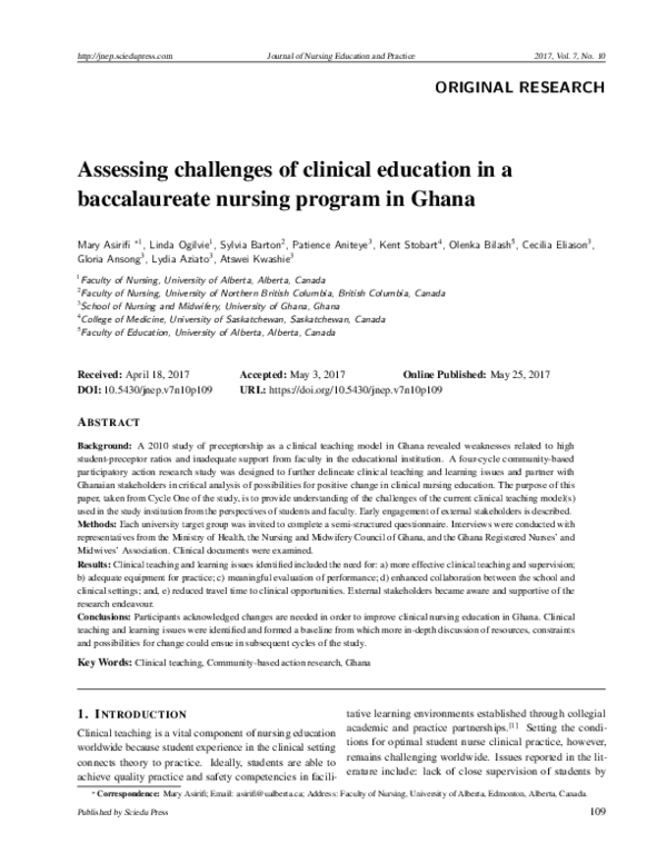 (PDF) Assessing challenges of clinical education in a baccalaureate ...