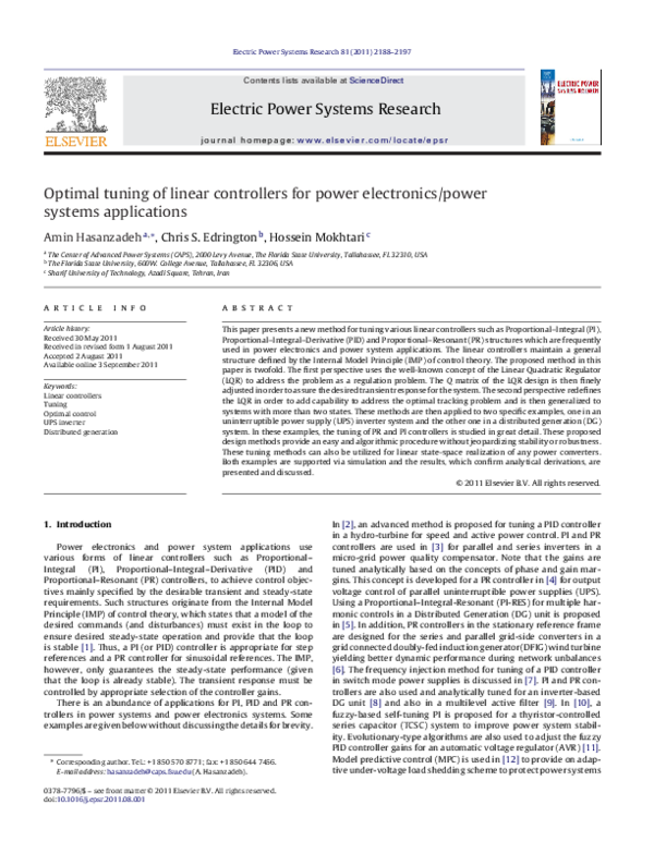 (PDF) Optimal tuning of linear controllers for power electronics/power ...