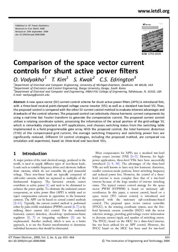 (PDF) Comparison of the space vector current controls for shunt active ...