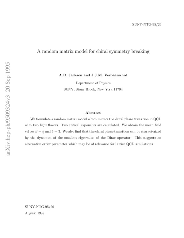(PDF) Random matrix model for chiral symmetry breaking