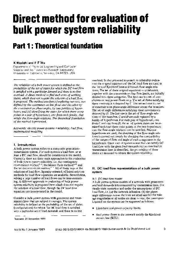 (PDF) Direct method for evaluation of bulk power system reliability