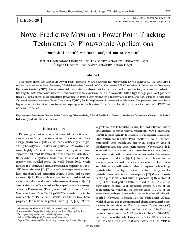 (PDF) Novel Predictive Maximum Power Point Tracking Techniques for ...