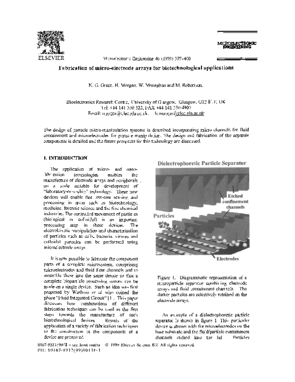 (PDF) Fabrication of micro-electrode arrays for biotechnological ...