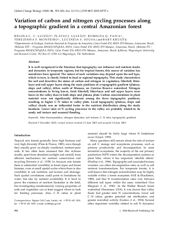 (PDF) Variation of carbon and nitrogen cycling processes along a ...